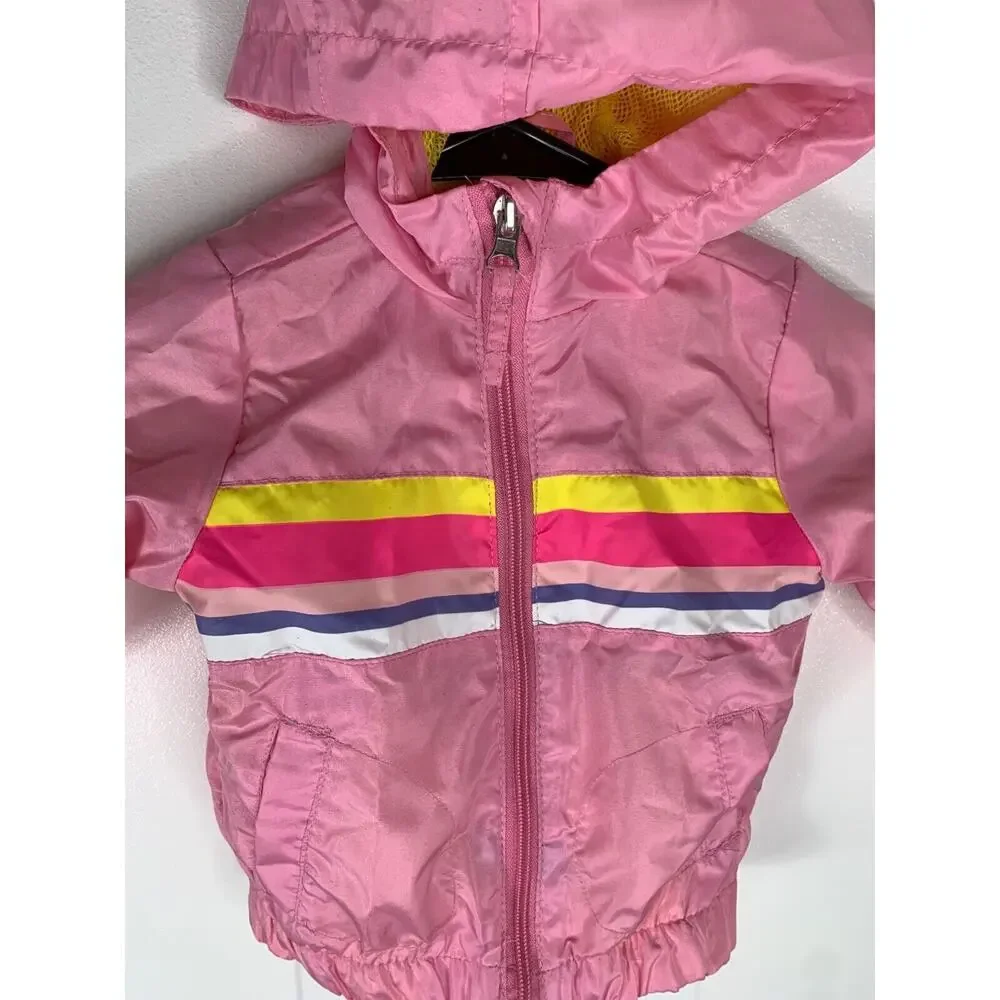 Pink Platinum Toddler Girls Hooded Windbreaker Jacket 24M With Rainbow Stripes